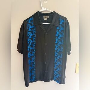Vintage Pop Icon Shirt Men’s SZ M Black Blue Geometric Button Up Retro Casual